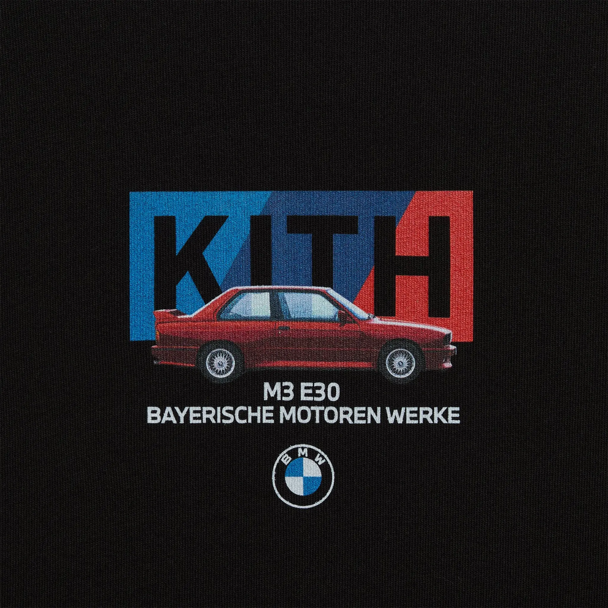 Detailed Logo View of Kith For BMW M3 Black T-Shirt KHMG030031-001
